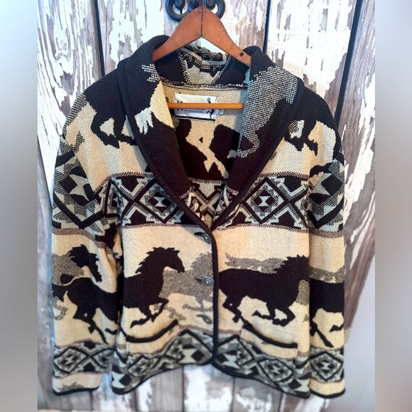 Horse Cardigan KOKOPELLI New Mexico Collection Size Large Southwestern Pattern - Picture 1 of 9